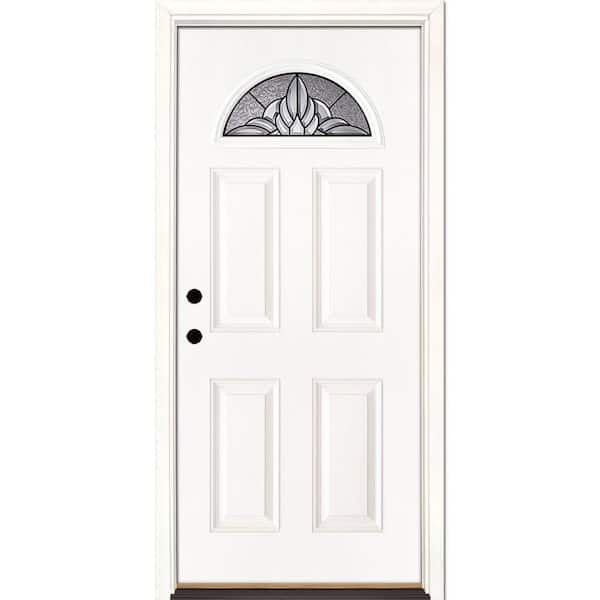 Feather River Doors 33.5 in. x 81.625 in. Sapphire Patina Fan Lite Unfinished Smooth Right-Hand Inswing Fiberglass Prehung Front Door