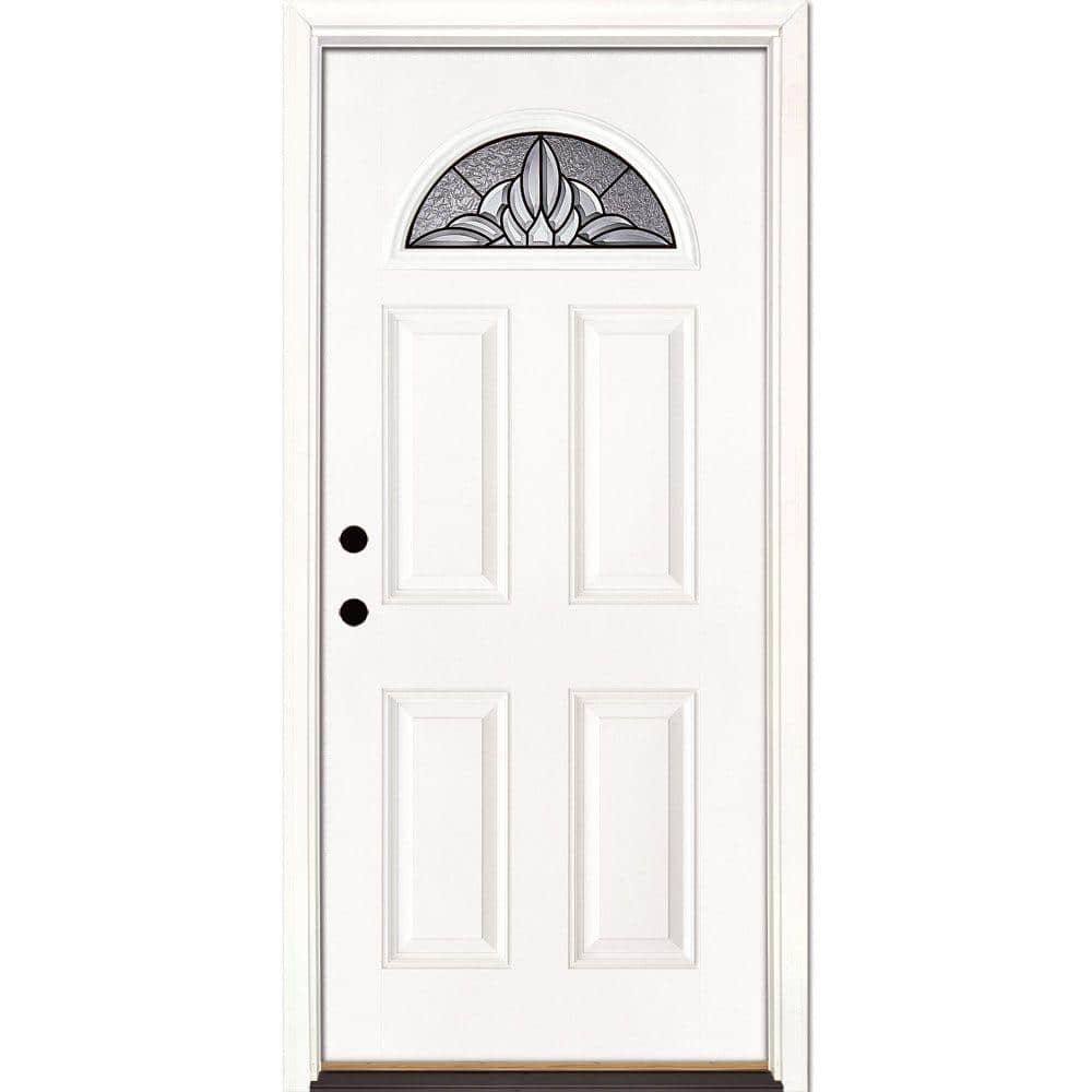 Feather River Doors 37.5 in. x 81.625 in. Sapphire Patina Fan Lite Unfinished Smooth Right-Hand Inswing Fiberglass Prehung Front Door, Smooth White: Ready to Paint -  4H3191