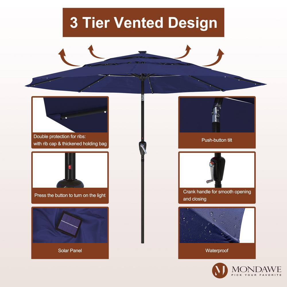 Navy Octagon Aluminum Patio Umbrella with LED Lights