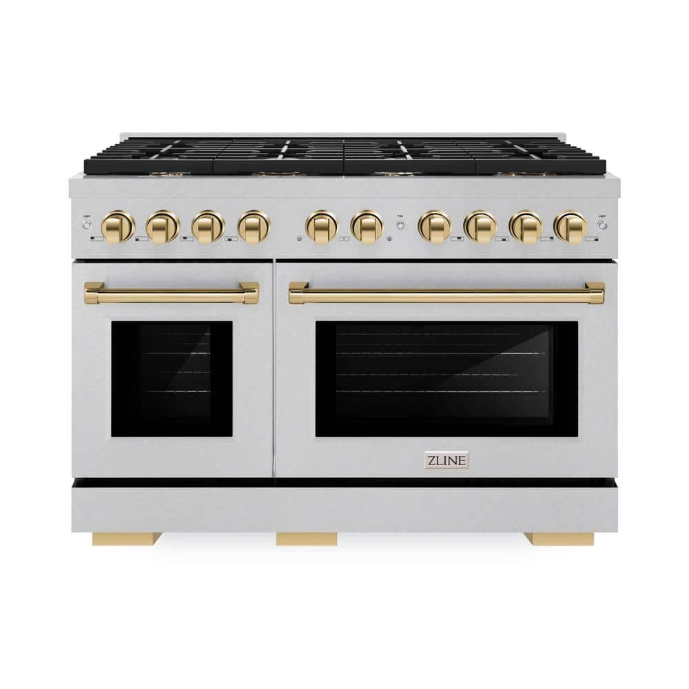 Autograph Edition 48 in. 8 Burner Double Oven Gas Range in Fingerprint Resistant Stainless Steel and Polished Gold -  ZLINE Kitchen and Bath, SGRSZ-48-G