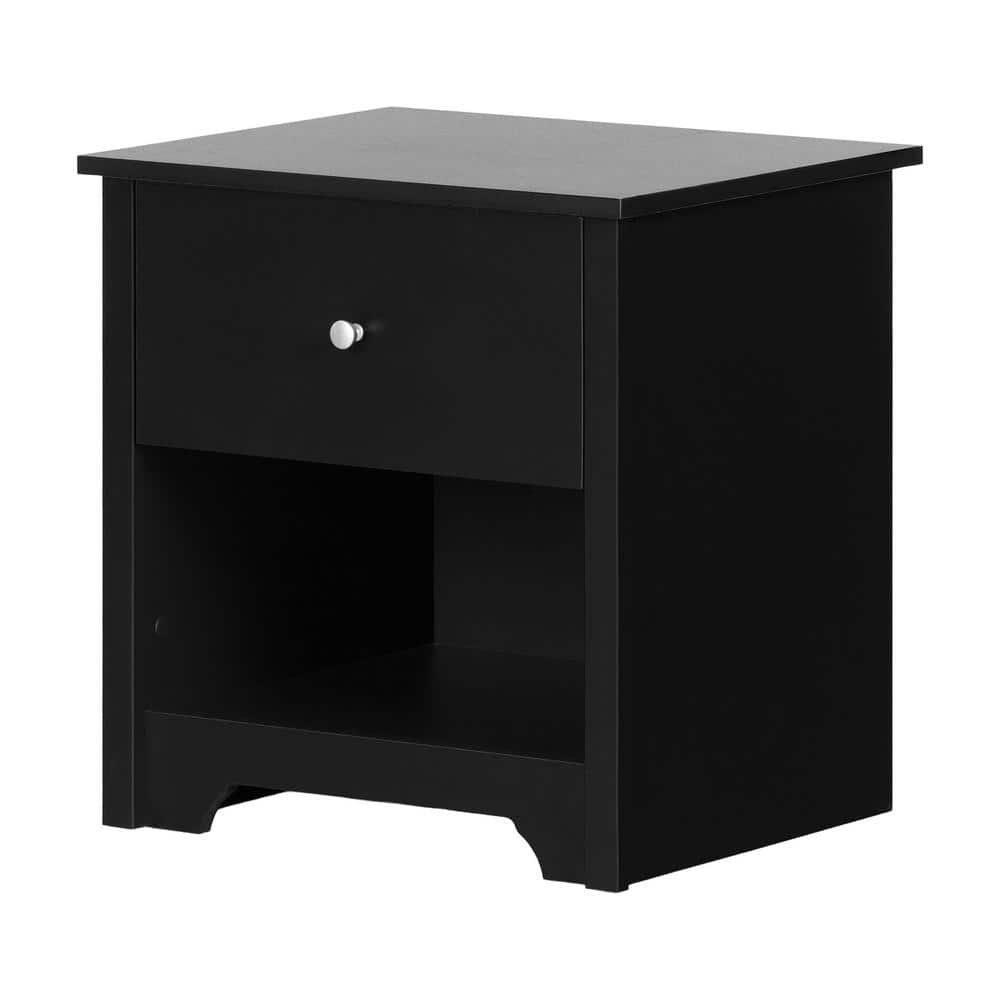 Black 1-Drawer Nightstand with Matte Nickel Handle