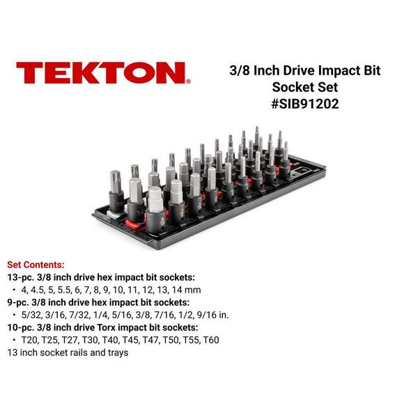 3/8 in. Drive Hex/Torx Impact Bit Socket Set with Rails, 32-Piece (5/32-9/16 in., 4-14 mm, T20-T60)