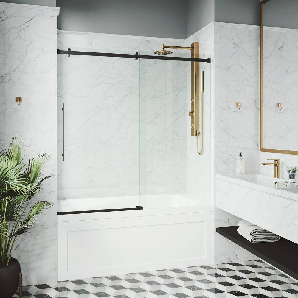 Luca 60" Matte Black Frameless Sliding Tub Door with Clear Glass