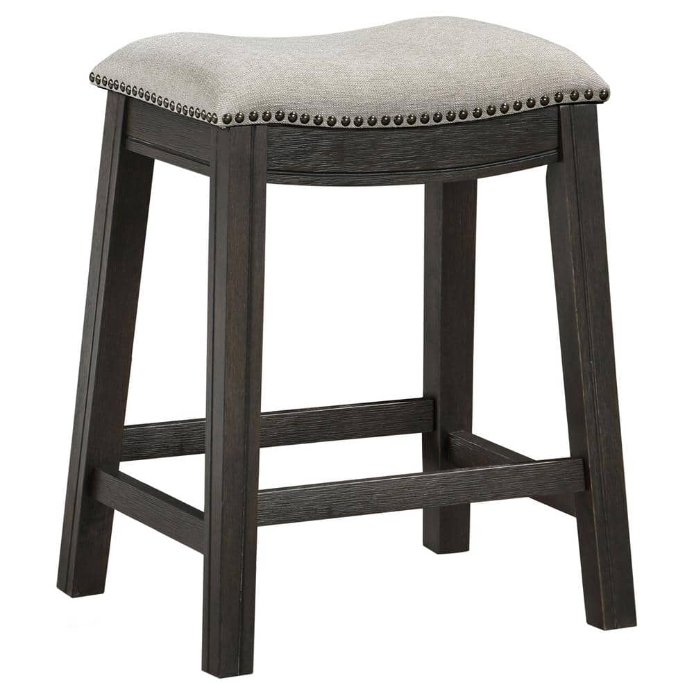 Elliston Gray and Beige Wood Backless Saddle Counter Stool
