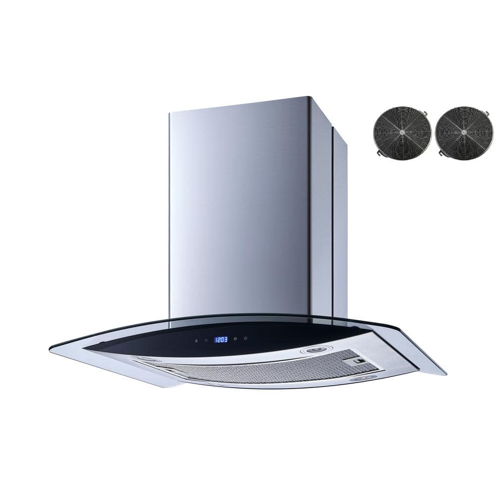 30 in. 500 CFM Convertible Island Range Hood in Stainless Steel/Glass with Hybrid Mesh and Charcoal Filters