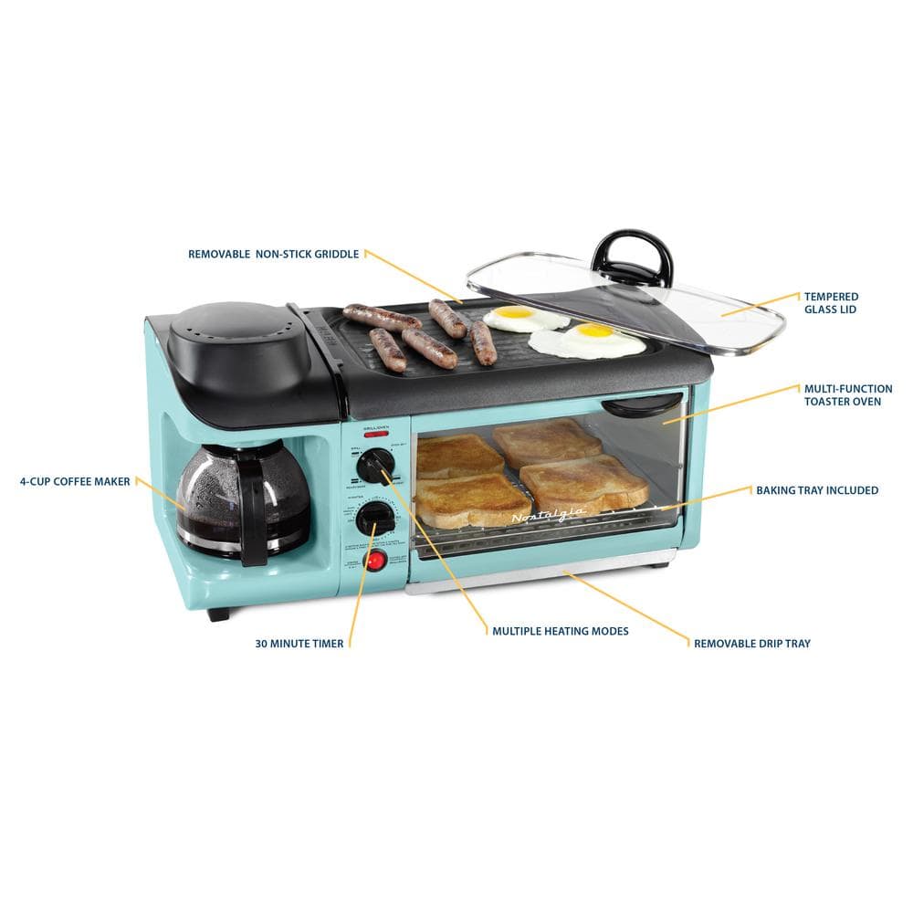 Aqua 3-in-1 Breakfast Station with Griddle and Toaster Oven