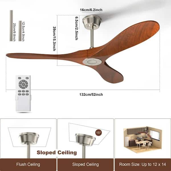 TOZING 52 in. Modern Indoor Brushed Nickel Wood Ceiling Fan for