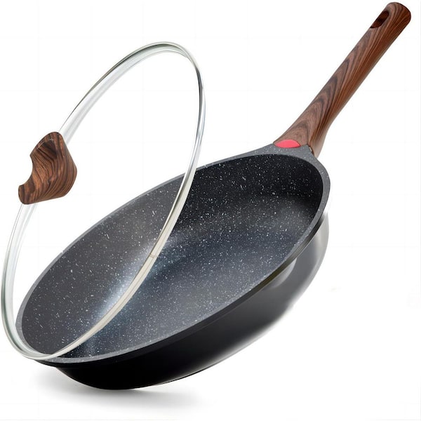 12-Piece Granite Nonstick Frying Pan with Lid, PFOA-Free, Induction Gas Electric Cooktop Compatible, Skillet Set