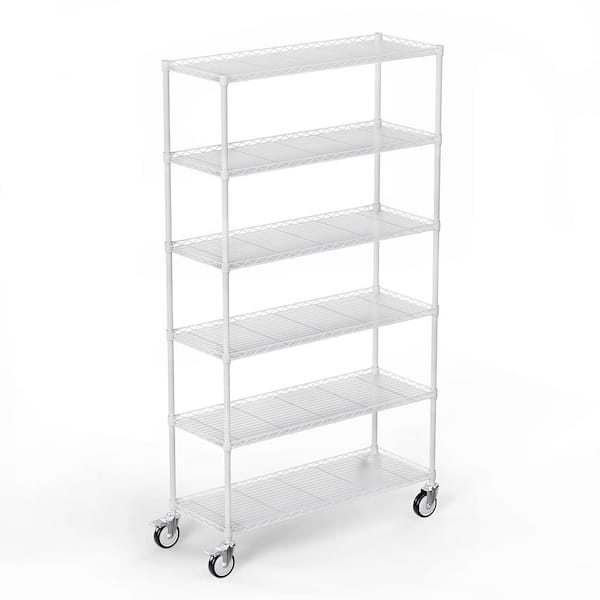 FUNKOL 6-Tier Heavy Duty Steel Wire Shelving Unit in White (18 in. W x 48 in. H x 86 in. D)