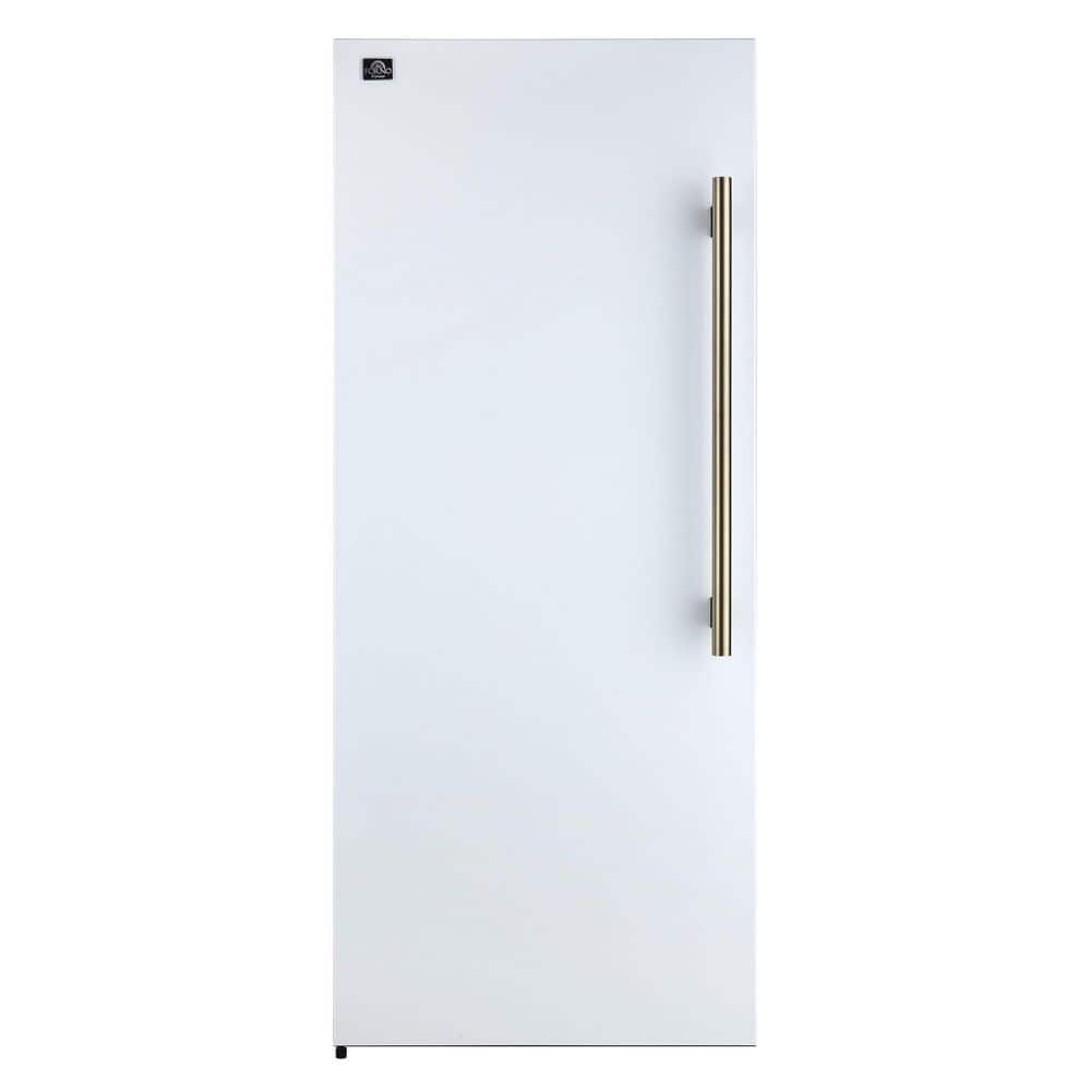 Maderno 28 in. Convertible Upright Freezer/Refrigerator in White with Antique Brass Handle, Left Swing
