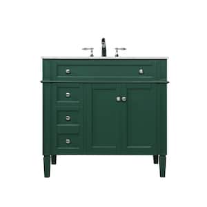 Timeless Home 36 in. W Single Bath Vanity in Green with Marble Vanity Top in Carrara with White Basin