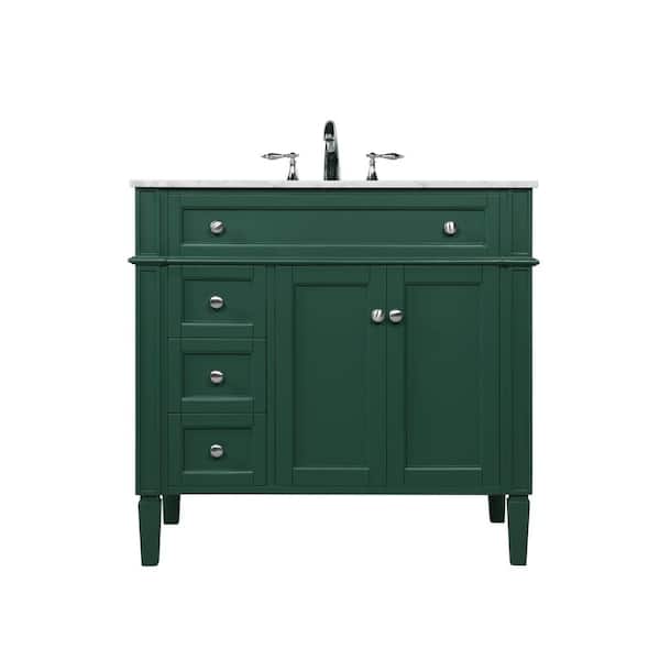 Unbranded Timeless Home 36 in. W Single Bath Vanity in Green with Marble Vanity Top in Carrara with White Basin