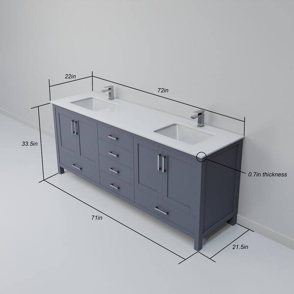 Lexora Jacques 72 in. W x 22 in. D Dark Grey Double Bath Vanity