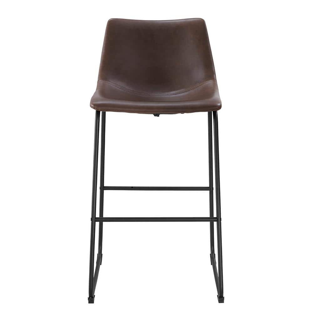 Modern 26" Brown Faux Leather Counter Stool with Metal Legs