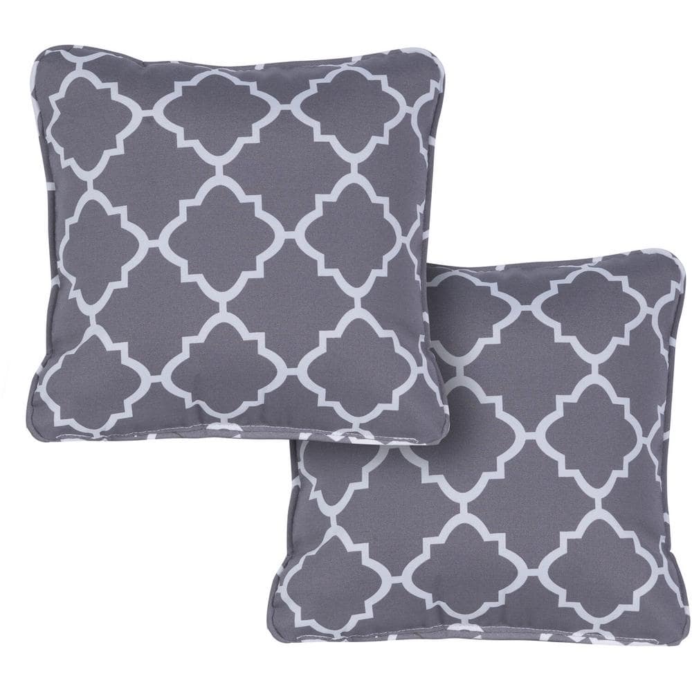 Gray Geometric Pattern Square Indoor/Outdoor Throw Pillow Set