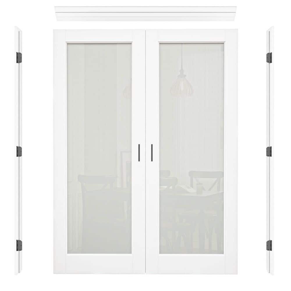 56 in. x 80 in. 1-Lite Frosted Glass Universal White Solid Core MDF Double Prehung French Door+Separate Jamb&Ball Catch price history on PriceWatchPro