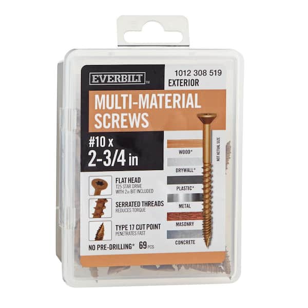 10 x 2-3/4 in. Brown 6-Lobe Torx Drive Exterior Flat Head Multi-Material Screw 1 lbs.-Box (69-Piece)
