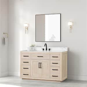 54 in. W x 22 in. D x 36 in. H Single Sink Freestanding Bath Vanity in Light Oak with White Quartz Top