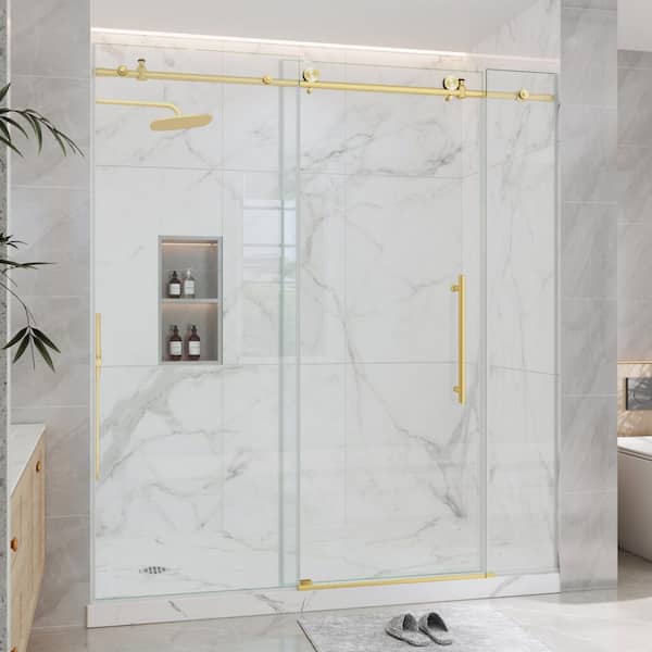 EASYWORC 67-72 in. W x 76 in. H Sliding Frameless Shower Door in