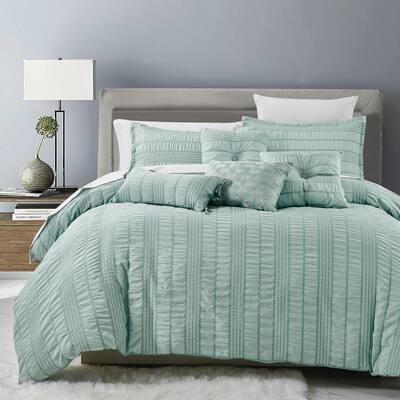 7-Piece Green Luxury Microfiber King Comforter Set Oversized Bedding Sets