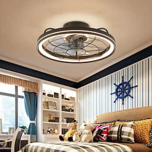 19 in. Indoor Black Low Profile Ceiling Fan with Integrated LED Light Modern Farmhouse Flush Mount Ceiling Fan