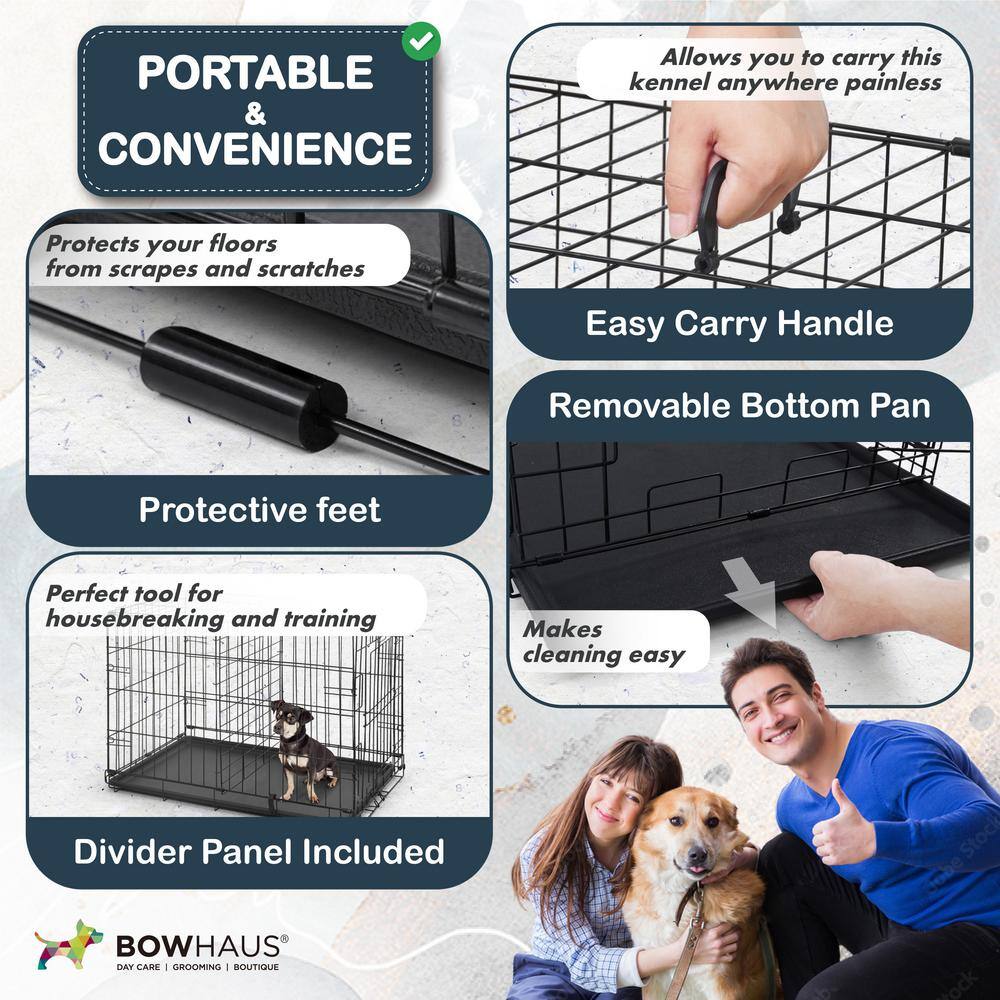 Medium Black Metal Foldable Dog Cage with Lock