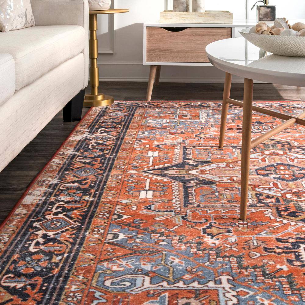 Sherita Rust and Ivory Oriental Synthetic Runner Rug