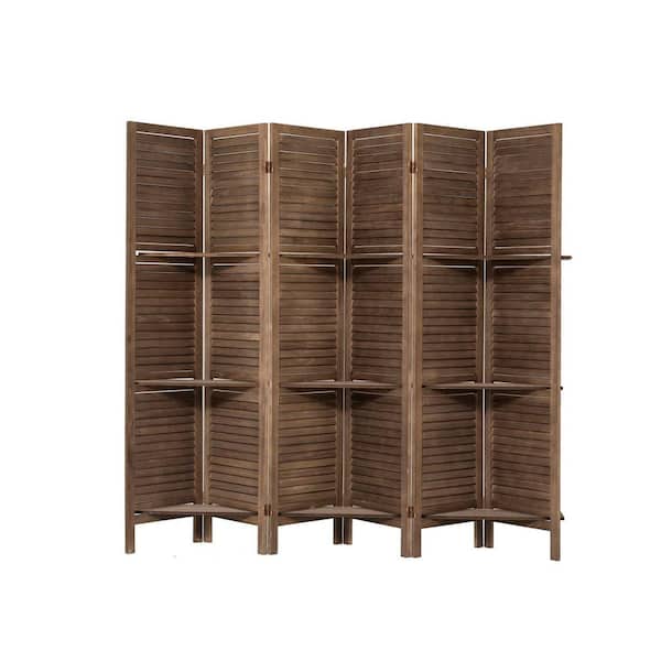 5.6 ft. Dark Brown Wood Folding Privacy Screen Room Separator Free Standing Wall Dividers Privacy Screens (6-Panel)