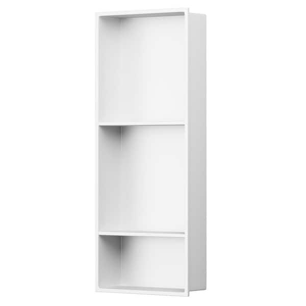 13 in. W x 31 in. H x 4 in. D Bathroom Shower Niche Double Shelf Over Mount Installation in White