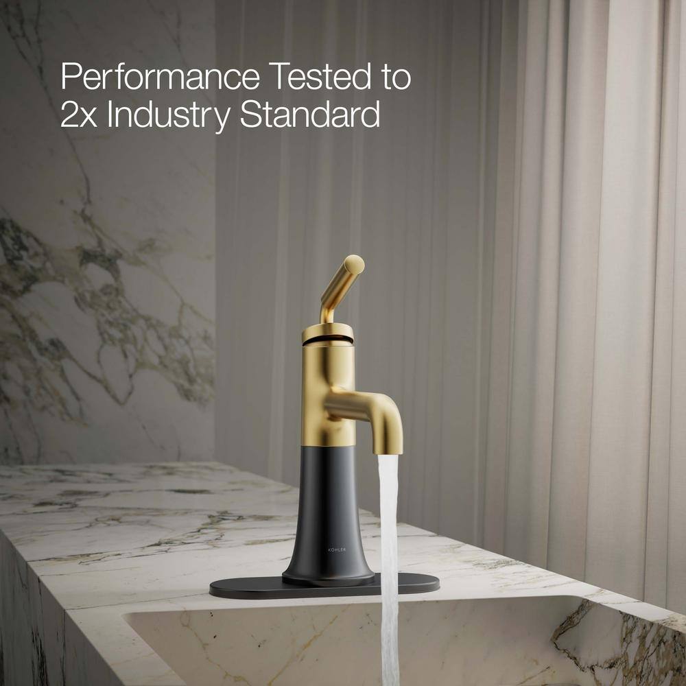 Matte Black and Moderne Brass Single-Handle Bathroom Faucet