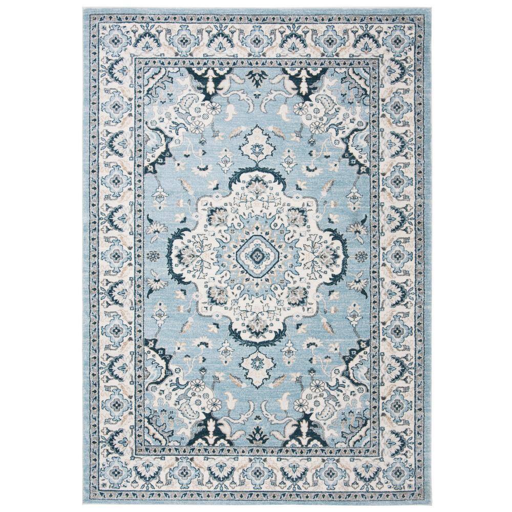 Light Blue and Cream Floral Medallion Area Rug