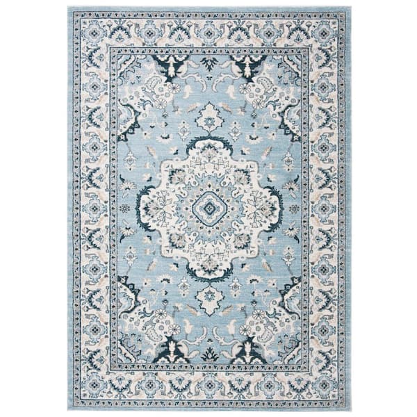 Isabella Light Blue/Cream 5 ft. x 8 ft. Floral Distressed Medallion Area Rug