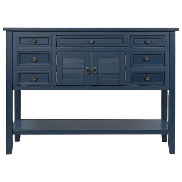 Unbranded 44.5 in. W x 14.2 in. D x 33.7 in. H Navy Blue Linen Cabinet with 7 Drawers, 1 Cabinet and 1 Shelf