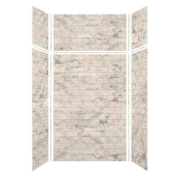 Transolid Saramar 48 in. W x 96 in. H x 36 in. D 6-Piece Glue to Wall Alcove Shower Wall Kit with Extension in Sand Creme