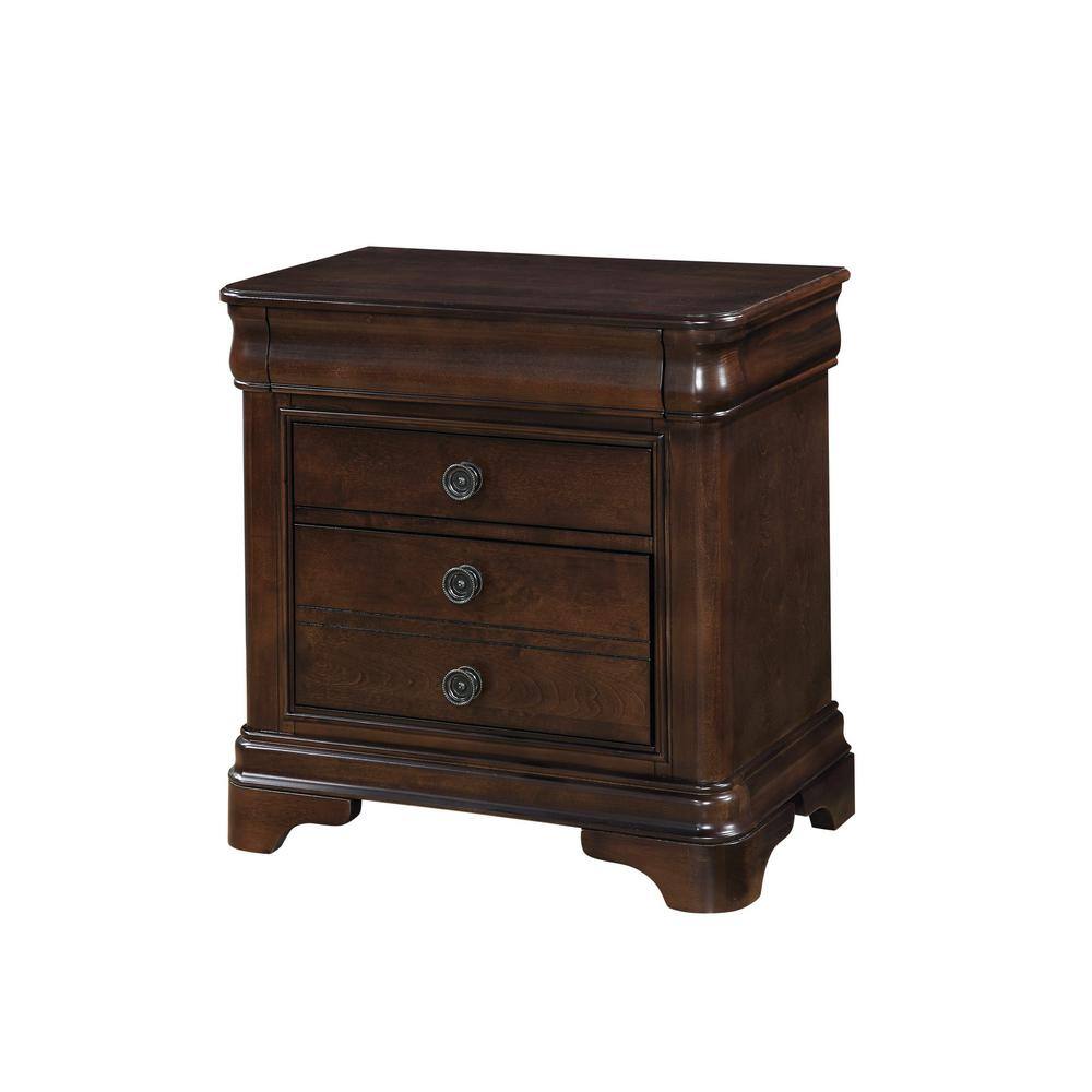 Traditional Cherry 3-Drawer Nightstand with Hidden Storage