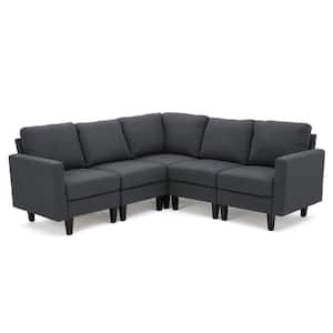 Zahra 32 in. Square Arm 5-Piece Fabric L-Shaped Sectional Sofa in Gray