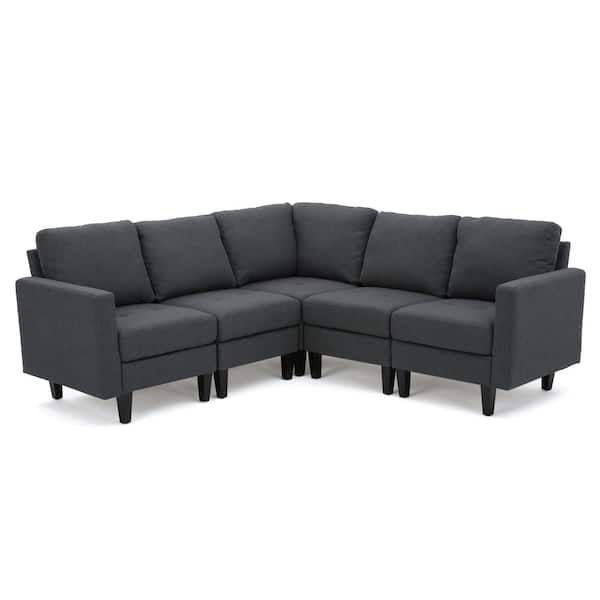 Noble House Gray Fabric 5 Seater L, Gray Fabric Sectional Sofa