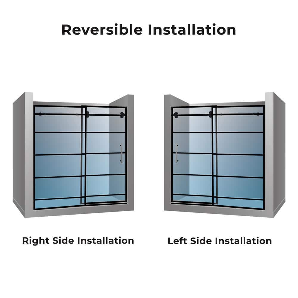 60" Matte Black Framed Sliding Shower Door with Stainless Steel Handle