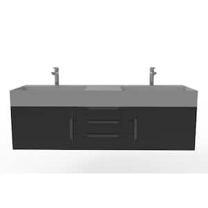 Maranon 60 in. W x 19 in. D x 19.25 in. H Double Floating Bath Vanity in Matte Black with Black, Solid Surface Gray Top