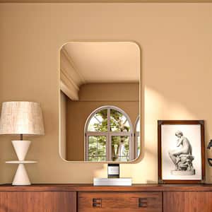 24 in. W x 36 in. H Rectangular Aluminum Framed Modern Gold Rounded Wall Mirror