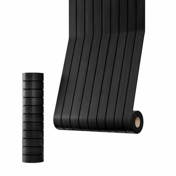 15.7 in. x 236 in. Black Faux Wood Grain PVC Slat Wall Panel Self-Adhesive 3D Soundproof Wallpaper for In