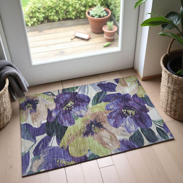Mayfield Premium Machine Washable Abstract AMF1487 Purple 2 ft. x 3 ft. Area Rug