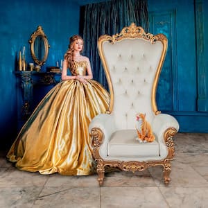 Contessa Stylish Baroque Gold Hardwood Baroque Throne Wingback Chair