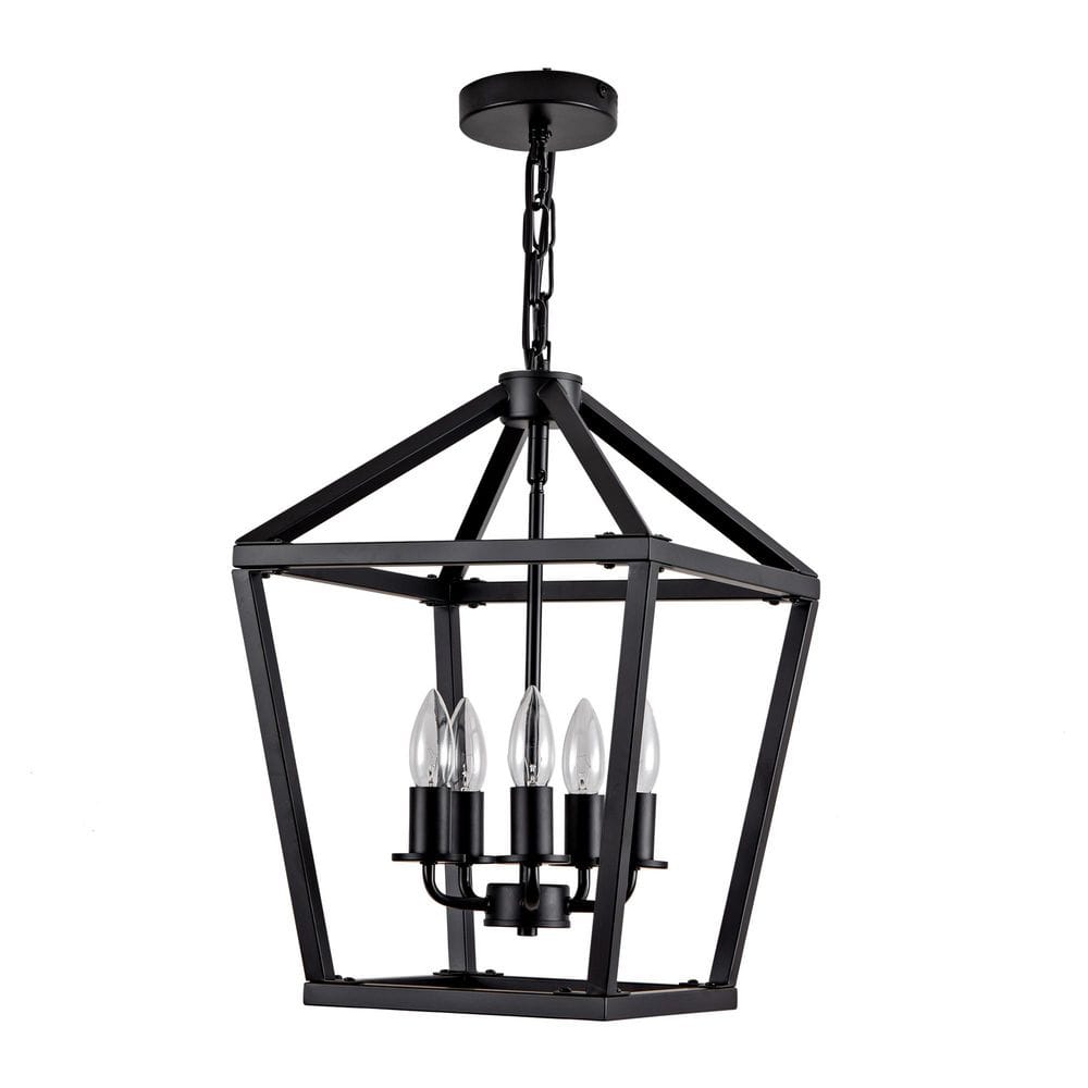 60-Watt 5-Light Matte Black Lantern Chandelier Industrial Cage Pendant Light with Adjustable Height for Kitchen Island price history on PriceWatchPro