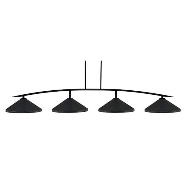Unbranded Siena 4-Light Matte Black Billiard Light with 14 in. Matte Black Cone Metal Shades no bulbs included