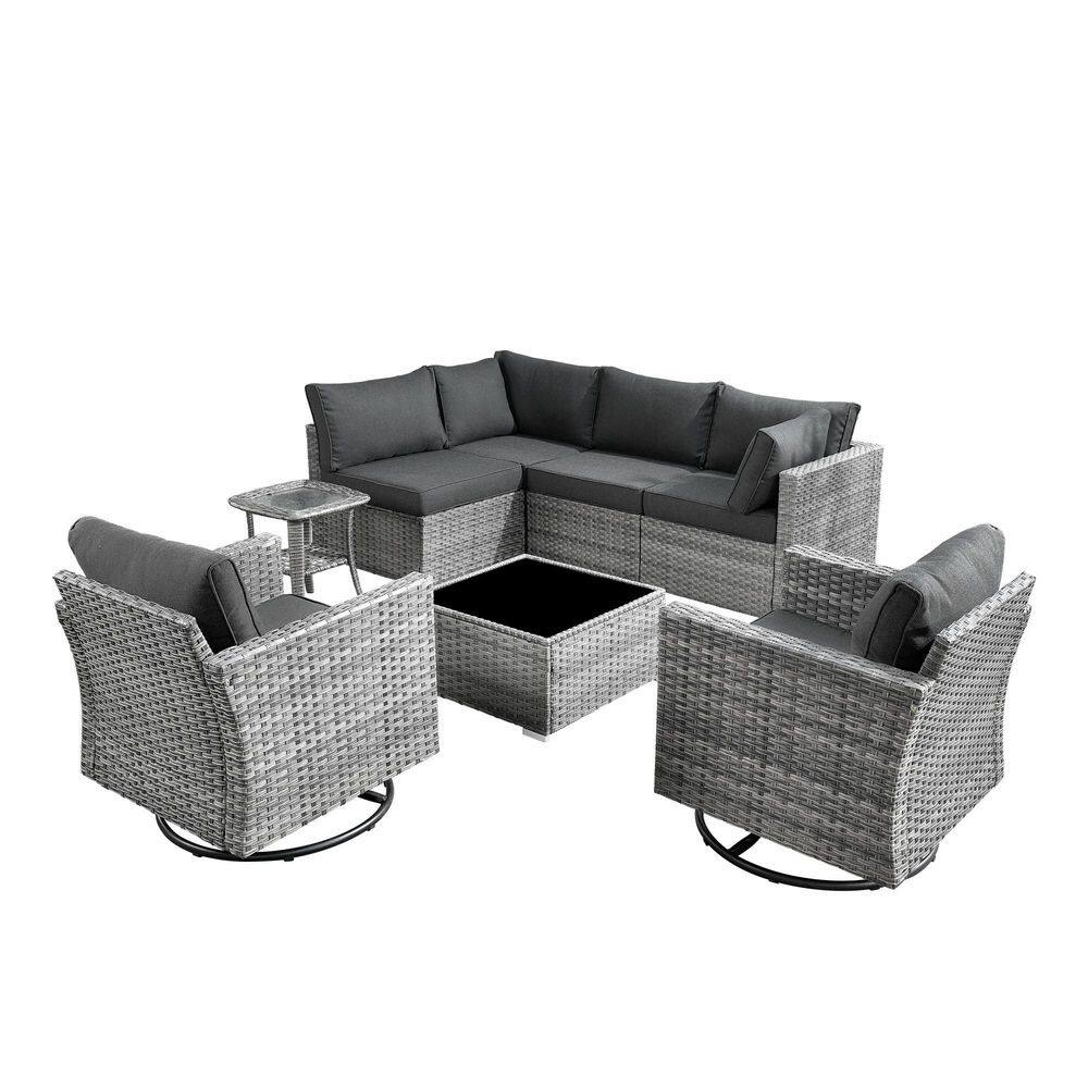 Mirada 8-Piece Wicker Outdoor Patio Sectional Furniture Set with Swivel Chairs and Black Cushions price history on PriceWatchPro