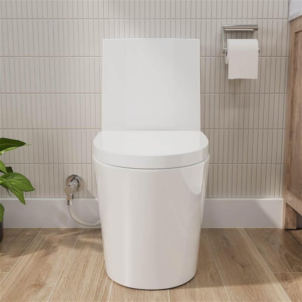 1-Piece 1.1/1.6 GPF High-Efficiency Elongated Comfort Height Toilet with Powerful Flush in Gloss White