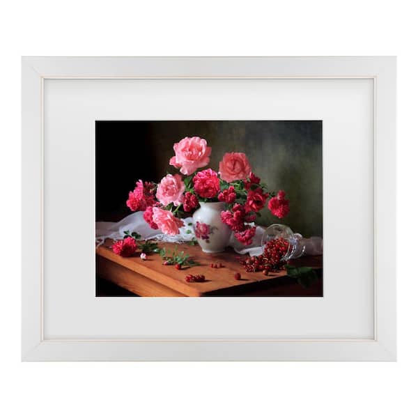 Trademark Fine Art Tatyana Skorokhod Still Life With Roses And Berries Matted Framed Photography Wall Art 13 in. x 16 in.