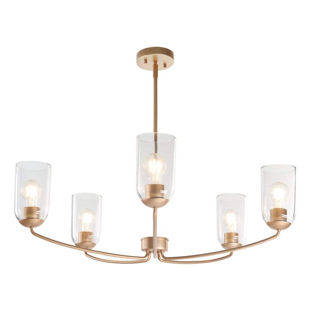 5-Light Satin Gold Modern Transitional Arc Chandelier for Dining Room with Clear Glass Shades and No Bulbs Included price history on PriceWatchPro