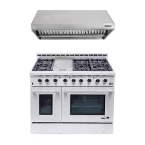 Entree Bundle 48 in. 7.2 cu. ft. Pro-Style Gas Range with Convection Oven and Range Hood in Stainless Steel and Black